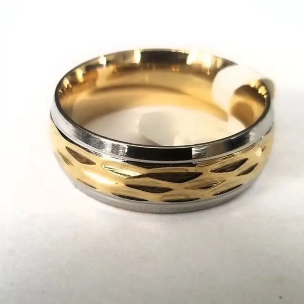 316L Stainless Steel band gold and silver toned hypoallergenic men ring size 12‎